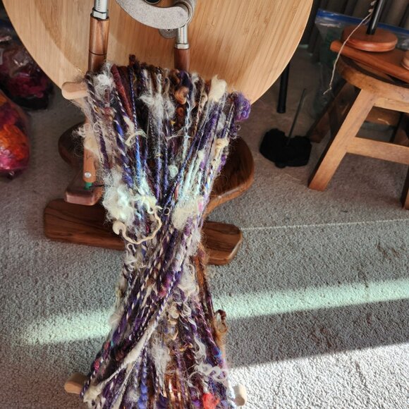 Yarn, art yarn, handspun, new, colorful with wool locks. 2.5oz. - Picture 2 of 2